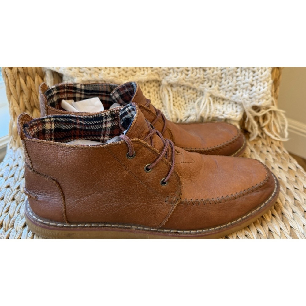 Toms Brown Leather Men's Chukka Boots, Plaid Lined, M13 Great Condition